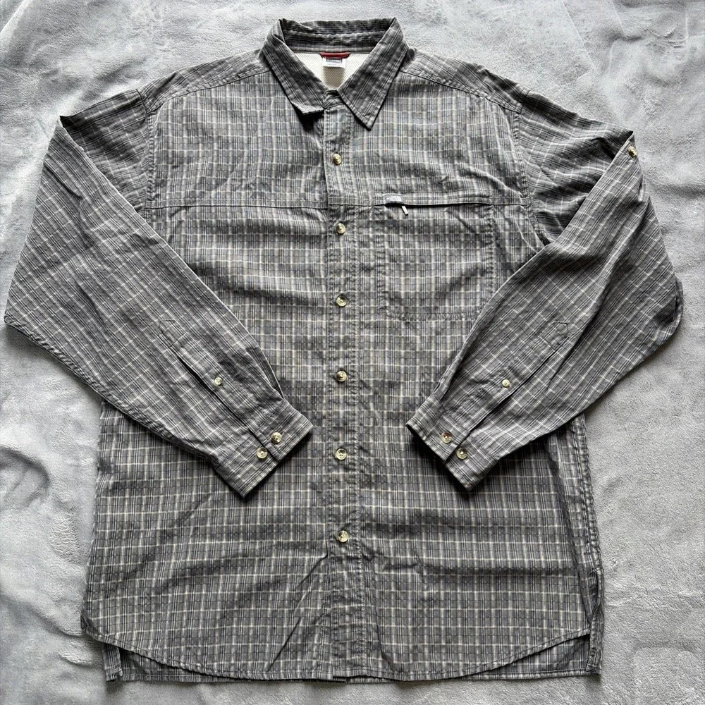 The North Face‎ Mens L Shirt Long Sleeve Zip Pocket Vented Green Plaid VTG